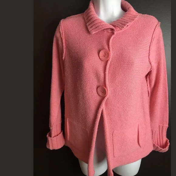 SUNDANCE Catalog Cardigan Sweater Pink Snap Wool - Picture 5 of 8